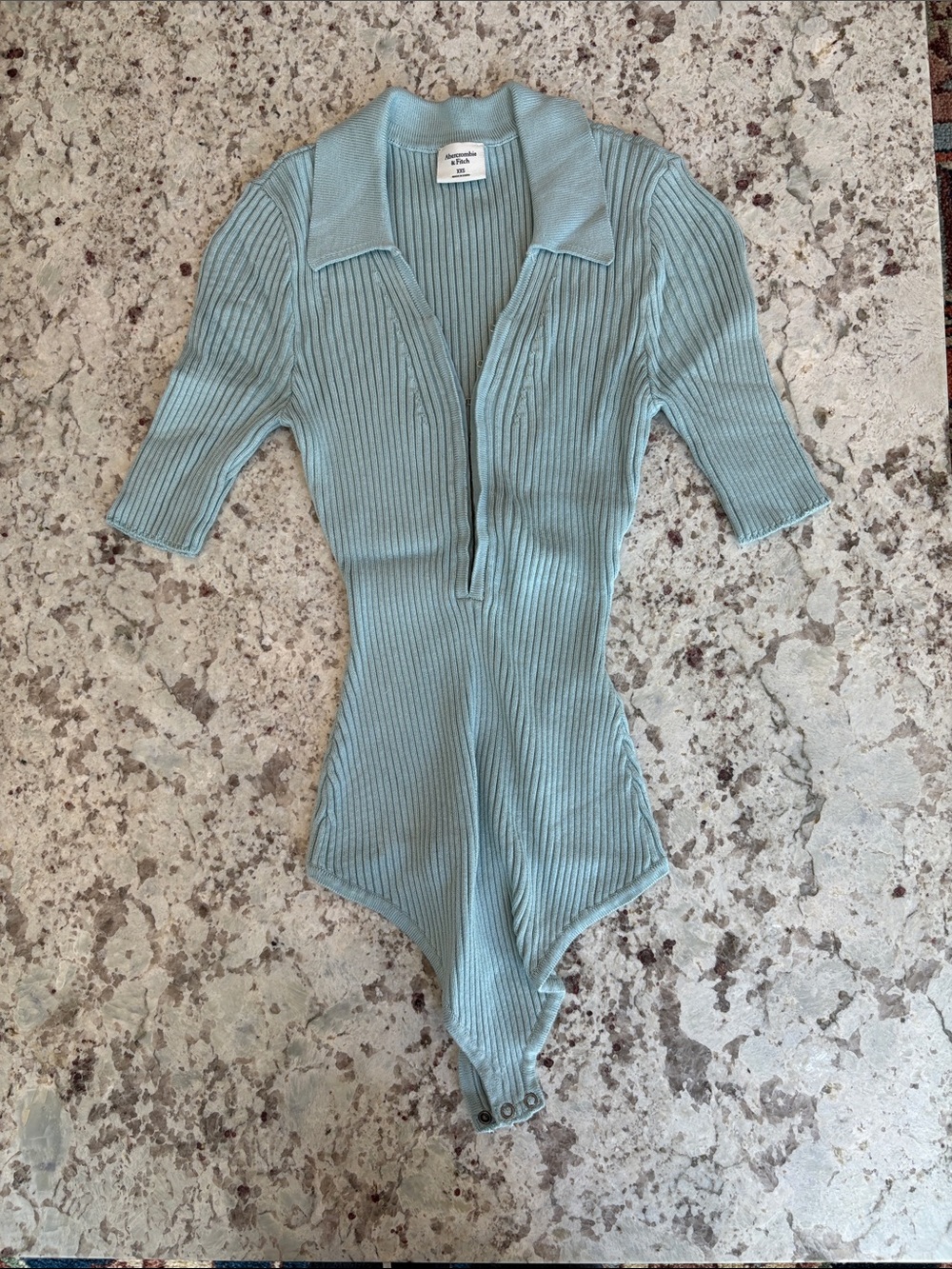 Abercrombie & Fitch Light Blue Ribbed Polo One-Piece Bodysuit